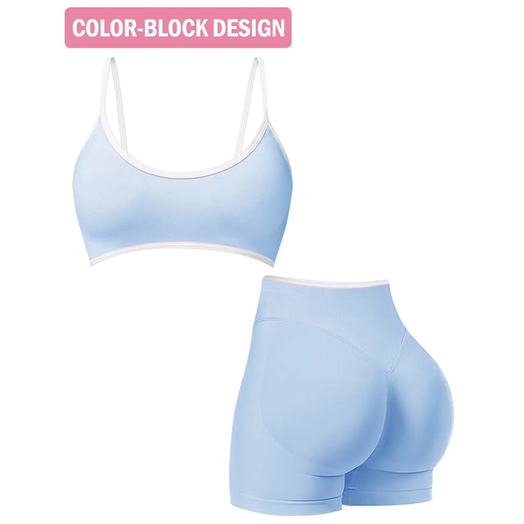 Jetjoy 2 Pieces Workout Sets for Women, Womens 2 Piece Workout Sets Seamless Color Block Sports Bra Scrunch Butt Lifting High Waist Shorts Gym Set Tracksuit