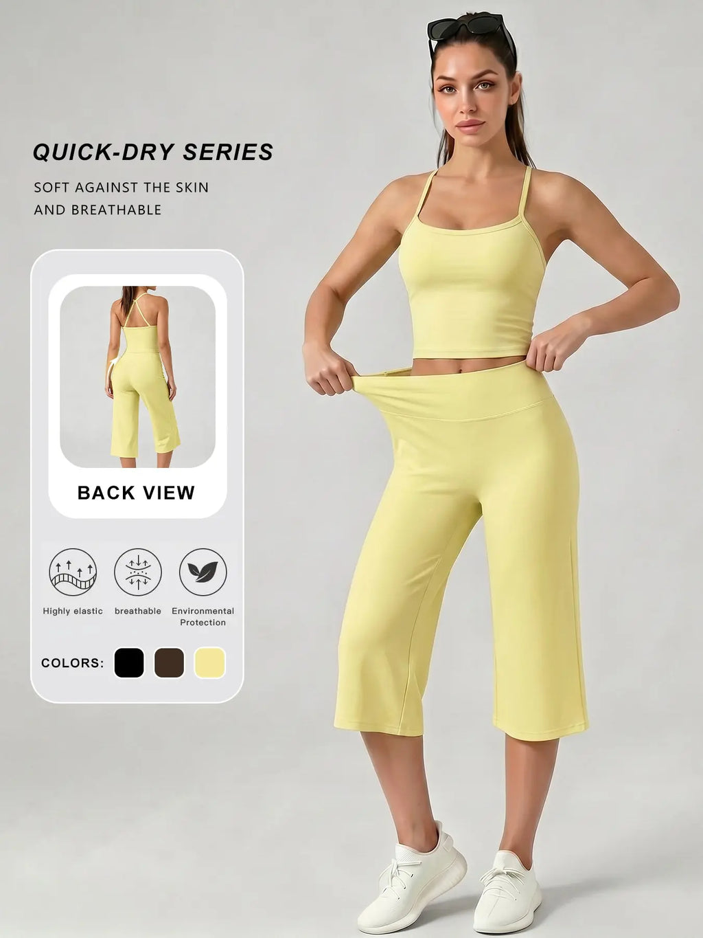 Women'S Sporty Fitted Tank Top & High-Waist Wide-Leg Pants Set, Sportswear Set, Breathable Yoga Wear, Casual Home, All-Season Comfort