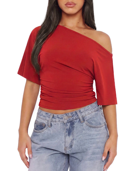 WIETRY Women'S off the Shoulder Top Oversized Relaxed 2026 Summer High Stretch Yoga Material Tee Buttery Soft Ruched One Shoulder Blouse