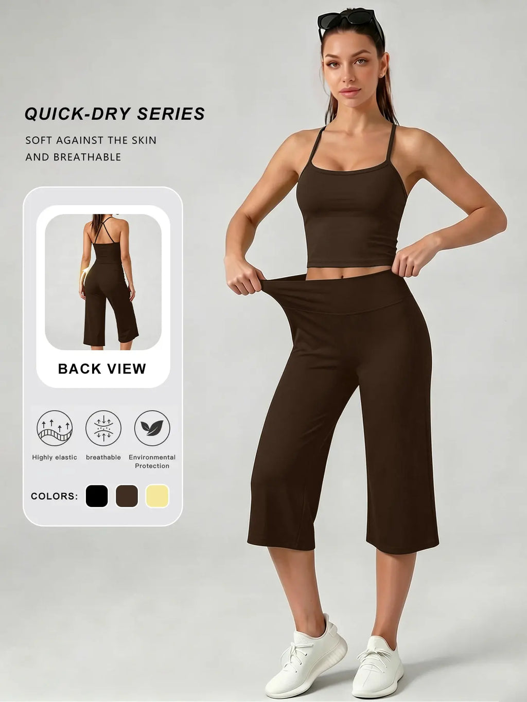 Women'S Sporty Fitted Tank Top & High-Waist Wide-Leg Pants Set, Sportswear Set, Breathable Yoga Wear, Casual Home, All-Season Comfort