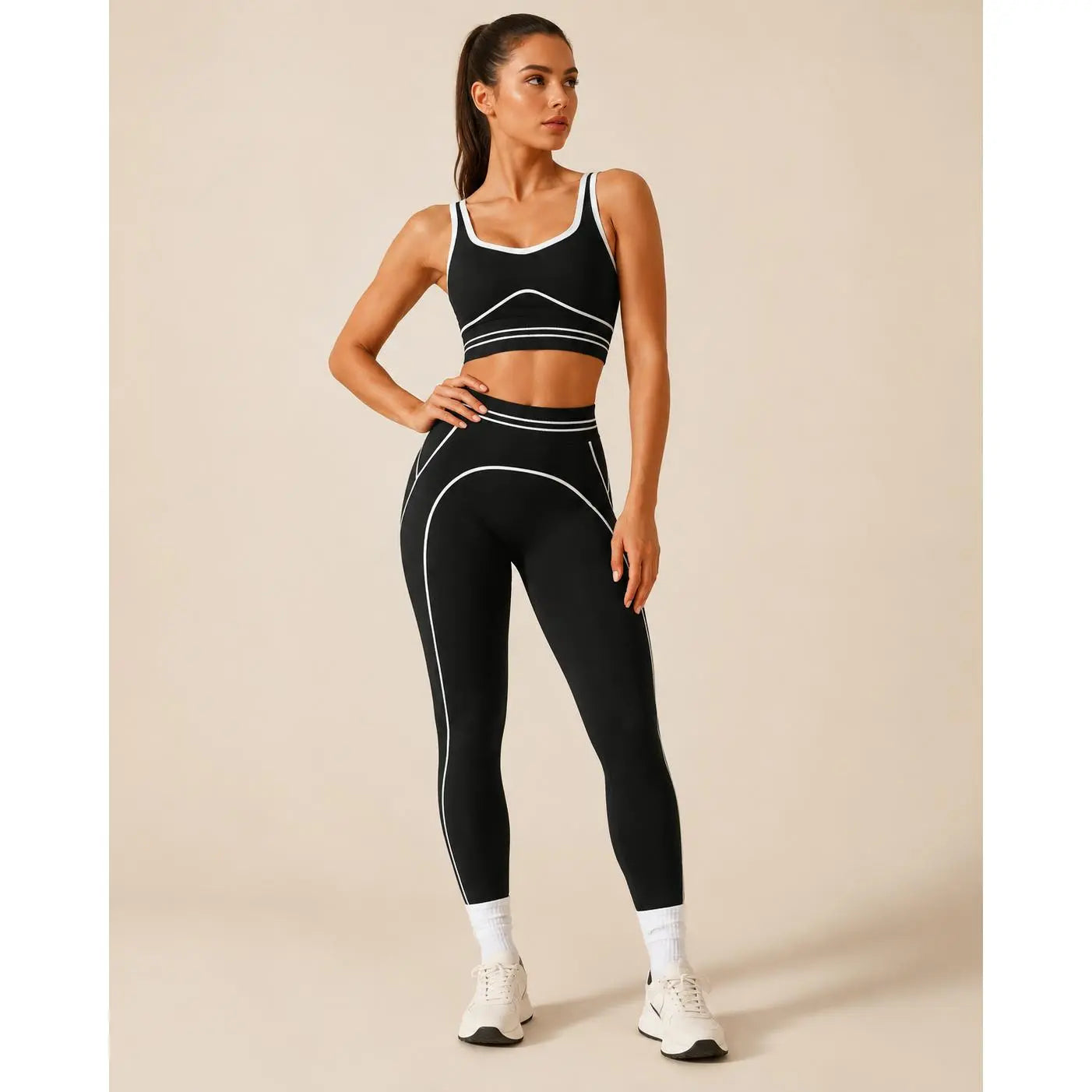 Women's High-Waisted Athletic Yoga Pants Set - Fitness Outfits, Modern Sportswear, Butt-Lifting Tight-Fitting Gym Training, Outdoor Tennis Clothes