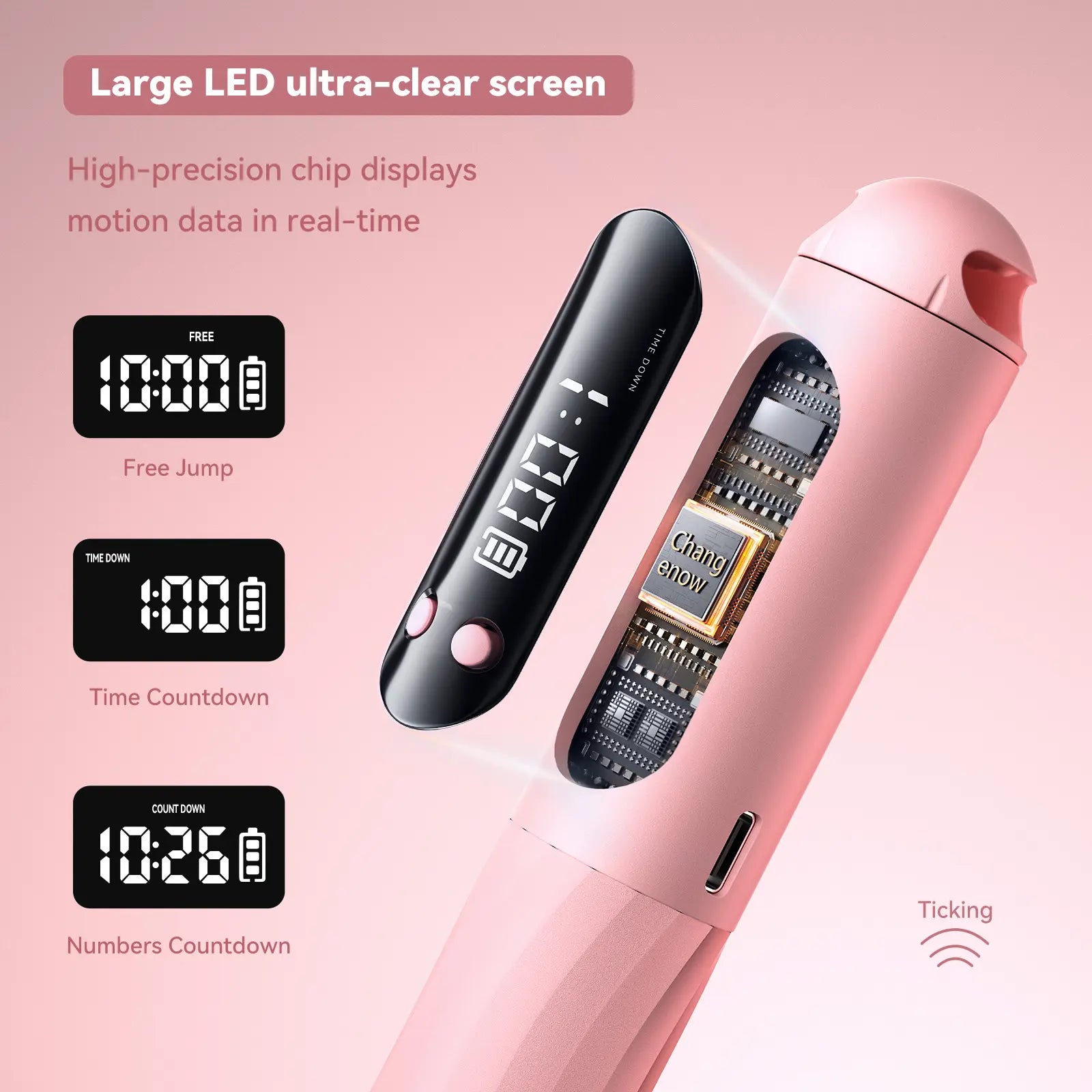 CHANGENOW Cordless Jump Rope with Large LED Display High-Precision Chip Cordless Ball Option Home Workout Equipment Pink