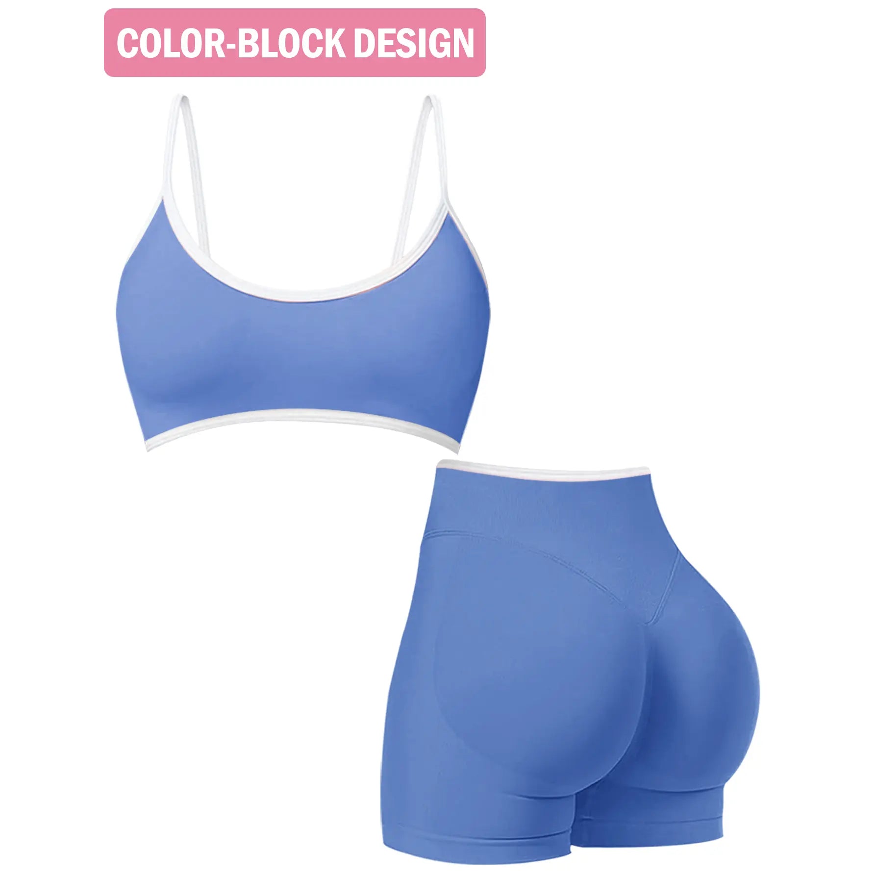 Jetjoy 2 Pieces Workout Sets for Women, Womens 2 Piece Workout Sets Seamless Color Block Sports Bra Scrunch Butt Lifting High Waist Shorts Gym Set Tracksuit