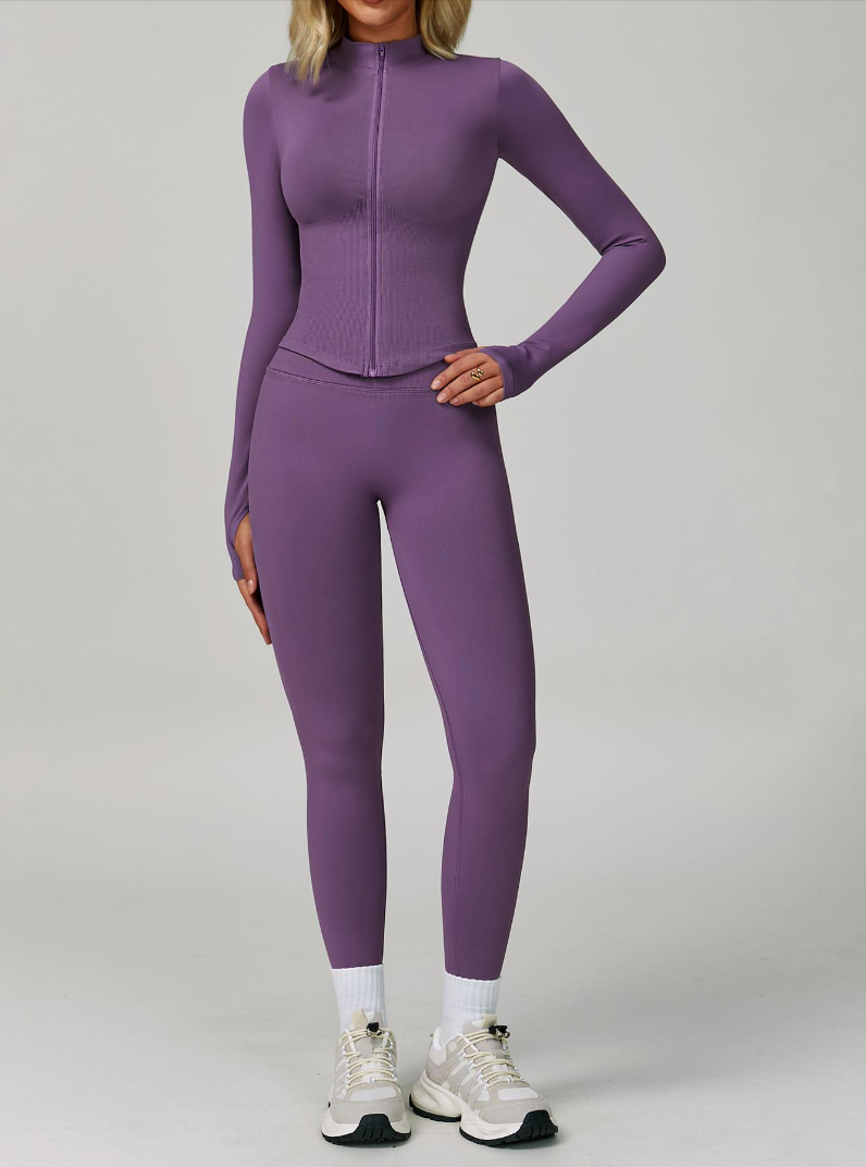Women'S Outdoor Running Quick-Dry Jacket and High-Waist Leggings Set, Long Sleeve Yoga Tops for Fitness and Casual Wear, Yoga Clothes Set, Athleisure Wear Set, Workout Sets Women