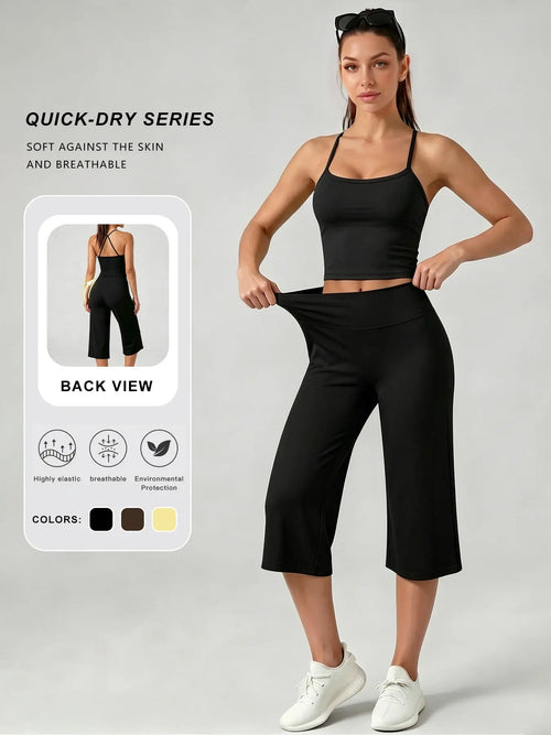 Women'S Sporty Fitted Tank Top & High-Waist Wide-Leg Pants Set, Sportswear Set, Breathable Yoga Wear, Casual Home, All-Season Comfort