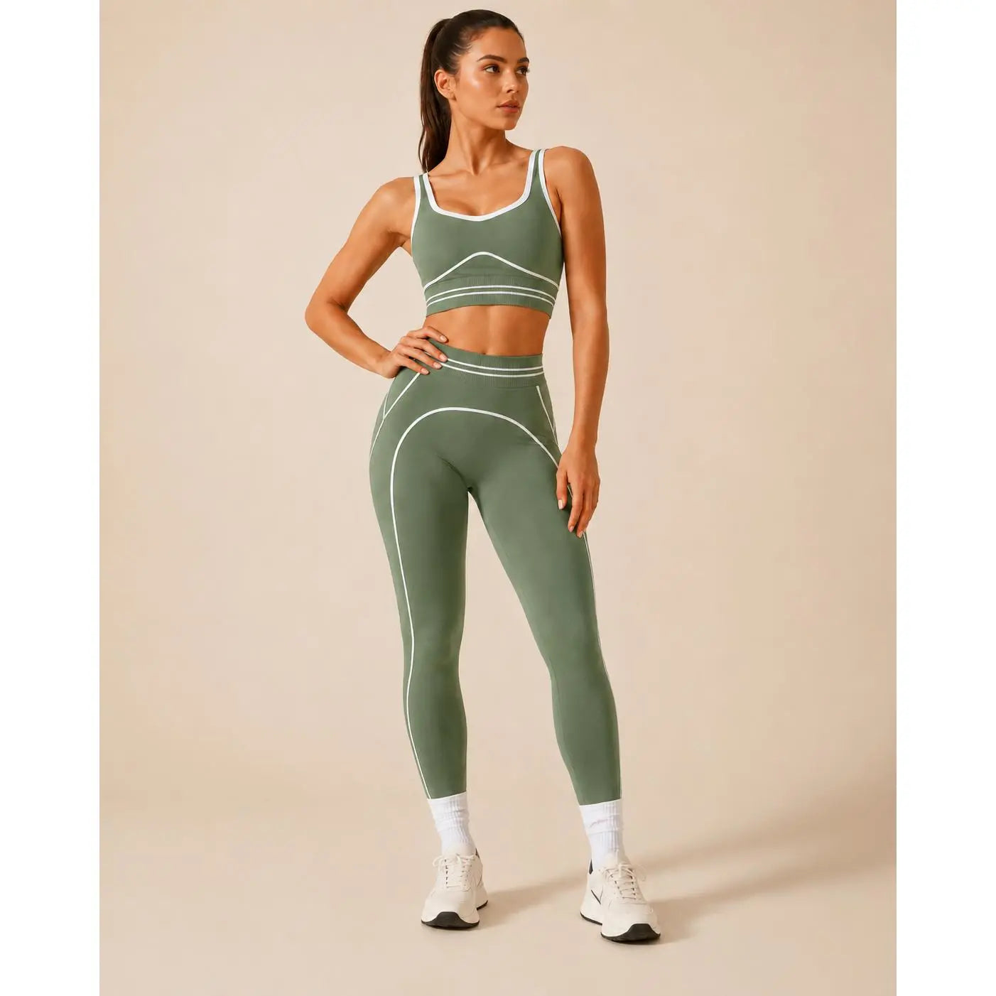 Women's High-Waisted Athletic Yoga Pants Set - Fitness Outfits, Modern Sportswear, Butt-Lifting Tight-Fitting Gym Training, Outdoor Tennis Clothes