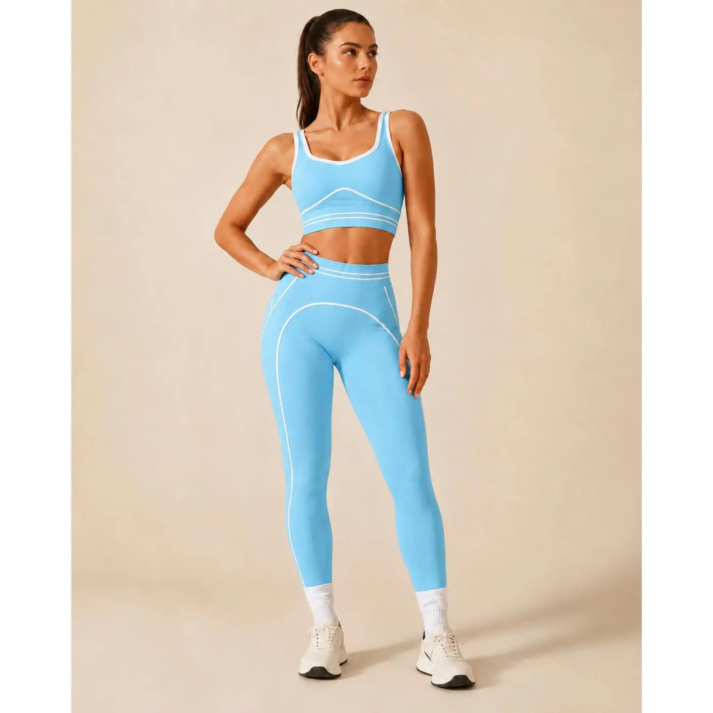 Women's High-Waisted Athletic Yoga Pants Set - Fitness Outfits, Modern Sportswear, Butt-Lifting Tight-Fitting Gym Training, Outdoor Tennis Clothes