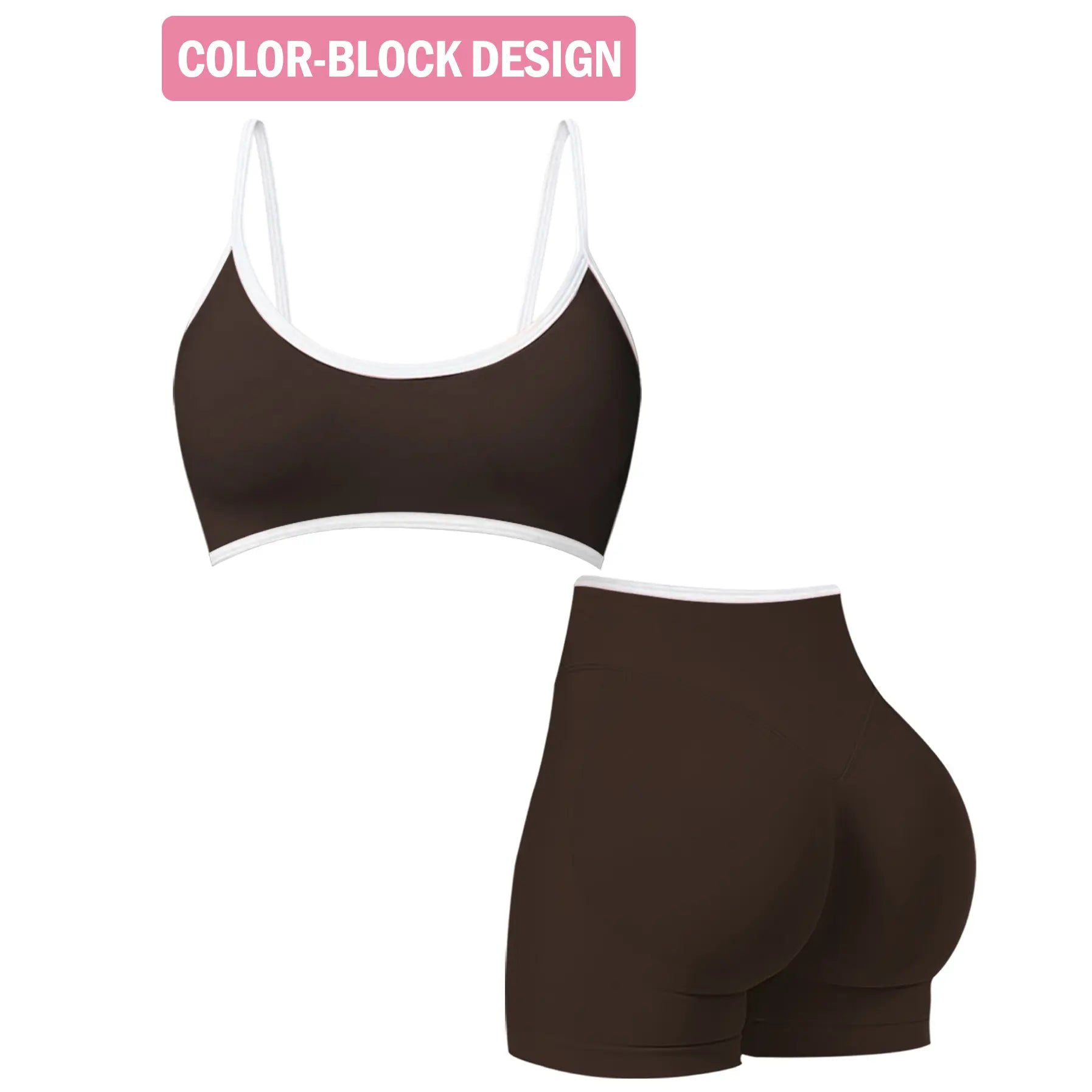 Jetjoy 2 Pieces Workout Sets for Women, Womens 2 Piece Workout Sets Seamless Color Block Sports Bra Scrunch Butt Lifting High Waist Shorts Gym Set Tracksuit