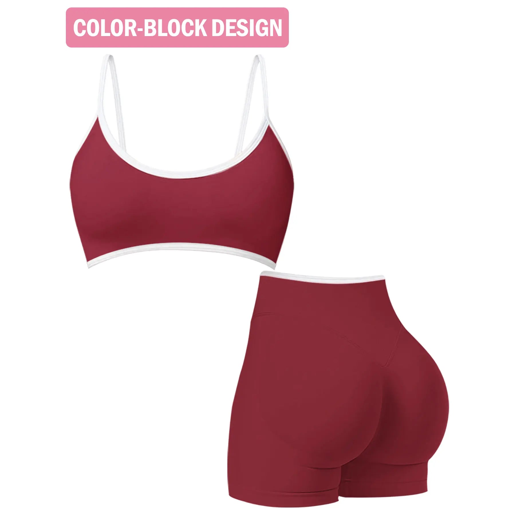 Jetjoy 2 Pieces Workout Sets for Women, Womens 2 Piece Workout Sets Seamless Color Block Sports Bra Scrunch Butt Lifting High Waist Shorts Gym Set Tracksuit