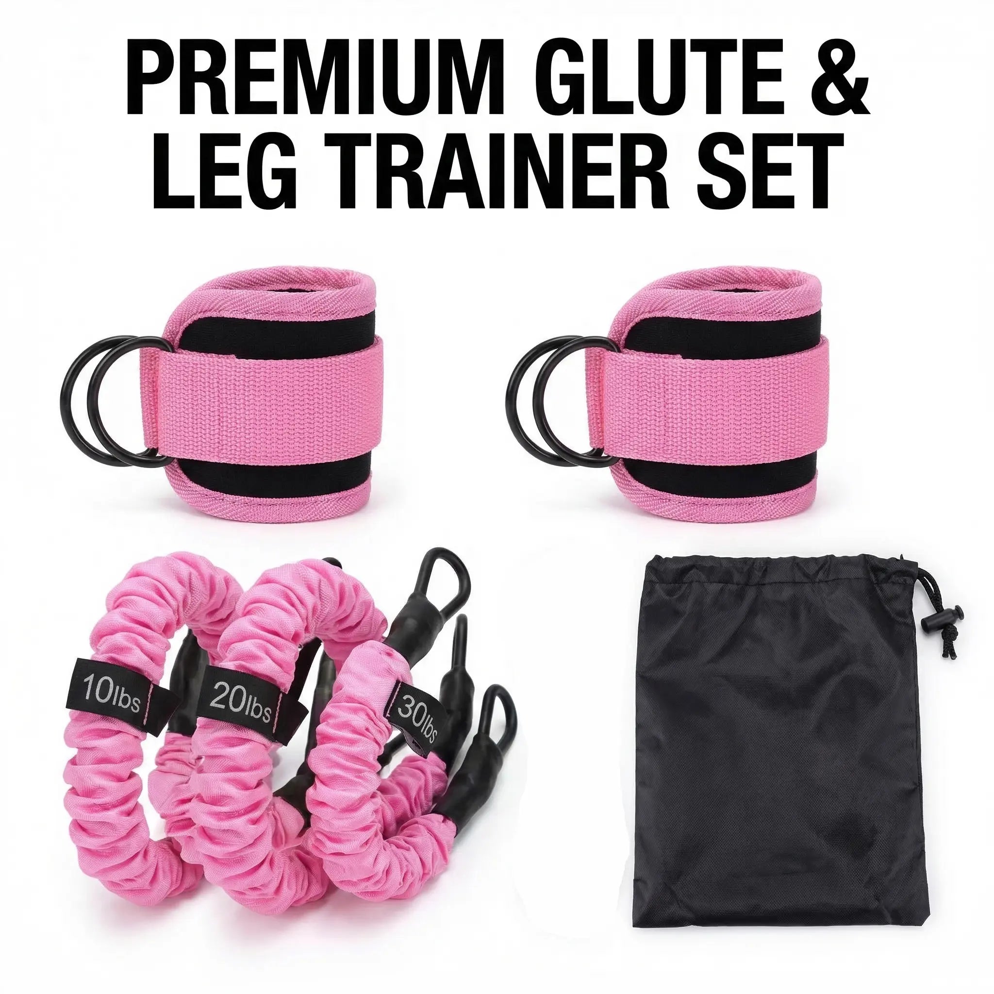 Ankle Resistance Band Set with Adjustable Cuffs - 3-Level (10Lbs,20Lbs,30Lbs) Workout Accessories, at Home Gym Equipment for Glute Training