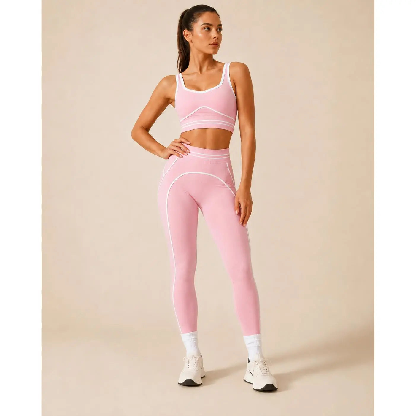Women's High-Waisted Athletic Yoga Pants Set - Fitness Outfits, Modern Sportswear, Butt-Lifting Tight-Fitting Gym Training, Outdoor Tennis Clothes